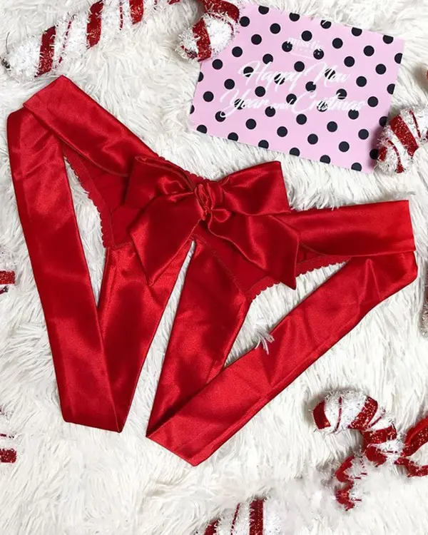 BOWKNOT Satinb Crotchless Panties
