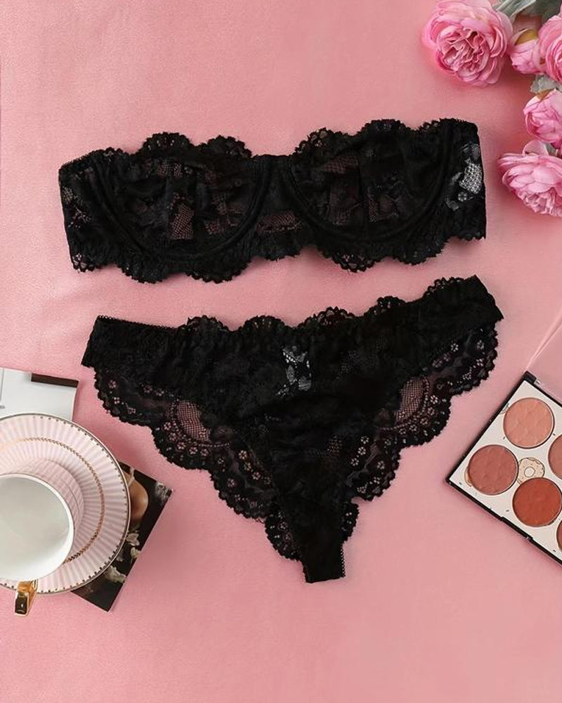 Women's Floral Lace Sexy Lingerie Breathable Comfort Underwear Set