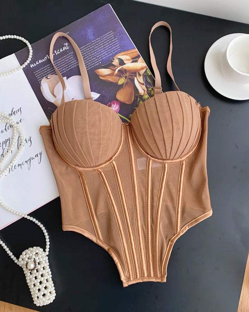 Sexy Fishbone Adjustable Shoulder Strap Tube Top Mesh Irregular Top