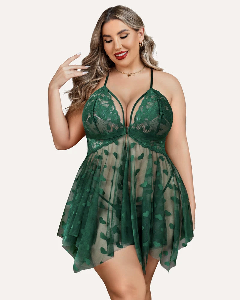 Plus Size Lace Front Slit Nightdress