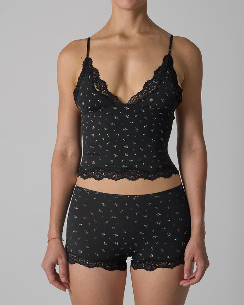 Sexy Skin-friendly Lace Trim V-neck Camisole and Boyshorts Underwear Set