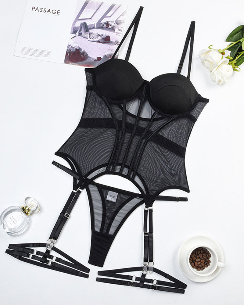 Mesh Breathable Sexy Underwire Gathered Sexy Lingerie Set