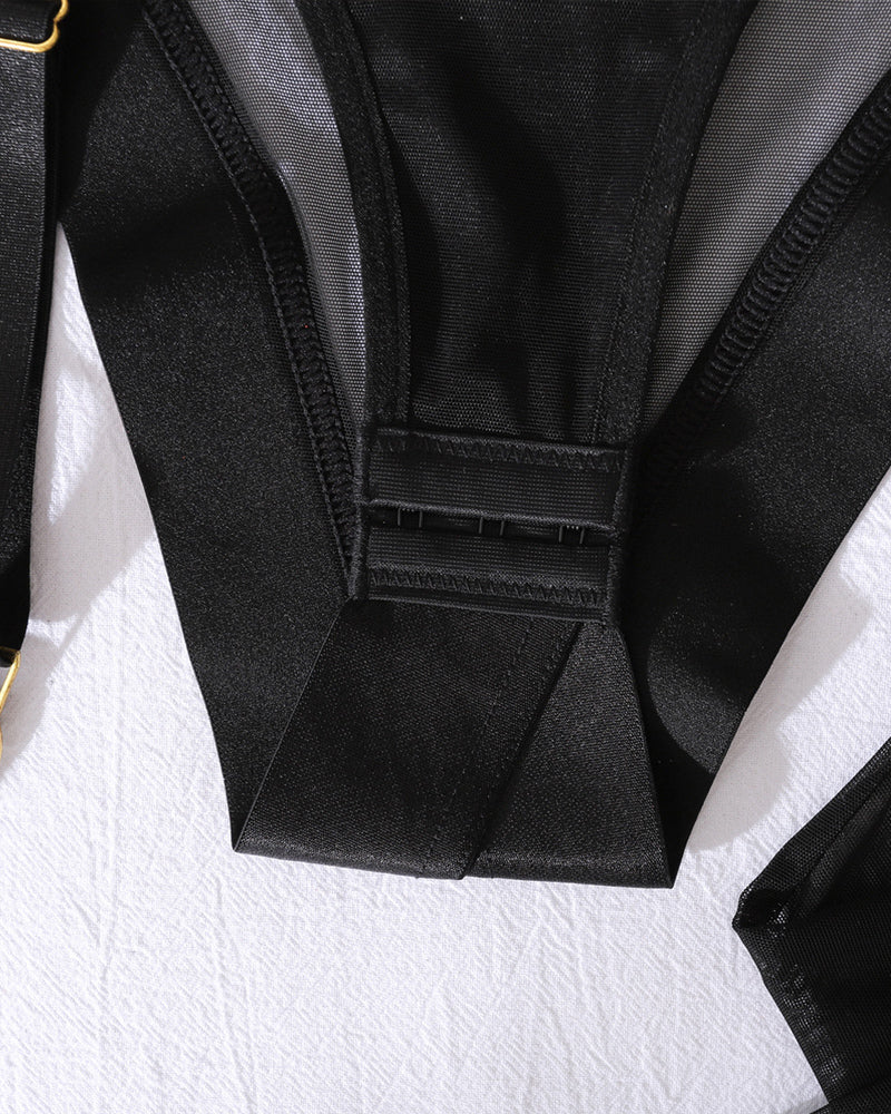 Mesh See-Through Bodysuit With Leg Stockings Sexy Lingerie Set