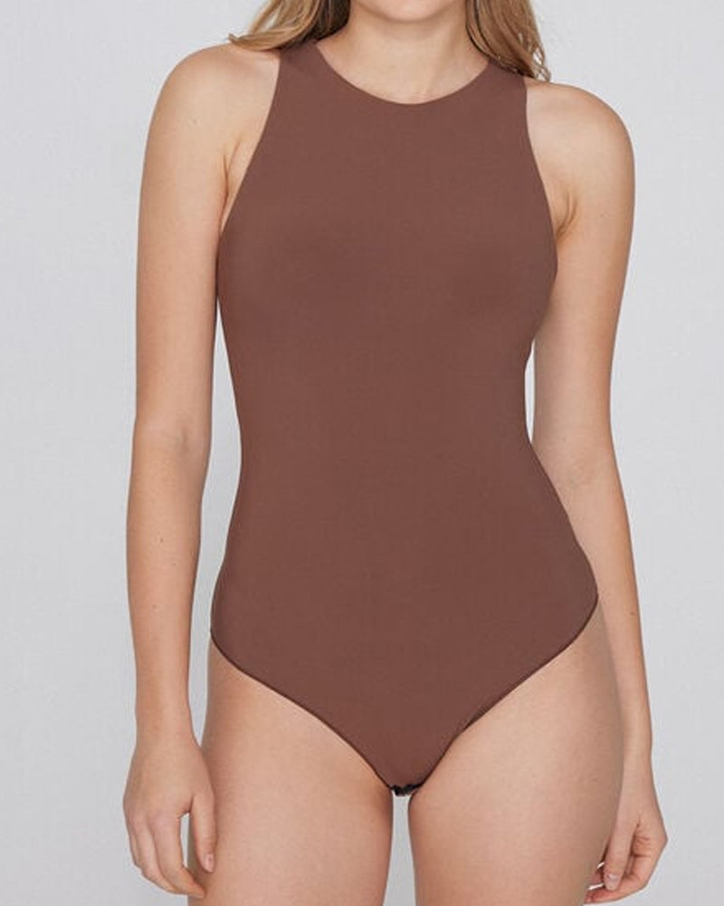 Round Neck Seamless with Bra Cups Tight-fitting Stretch Bodysuit