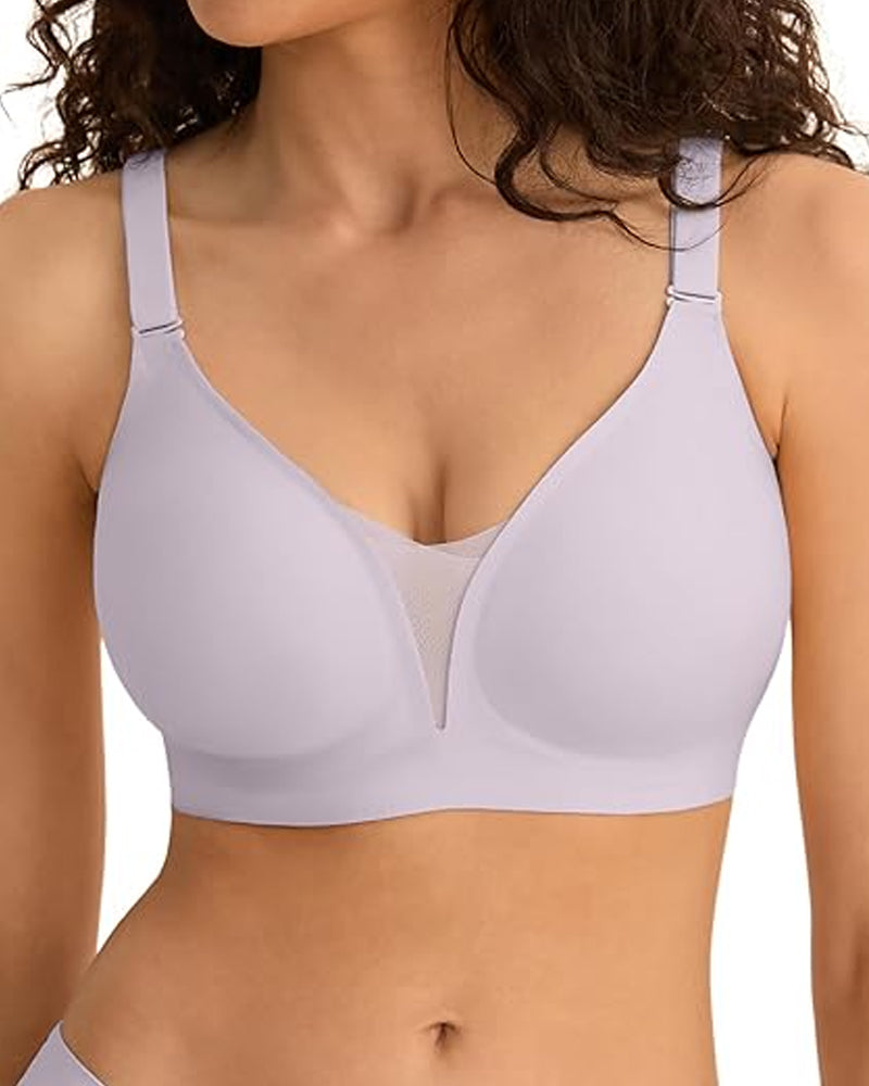 V-neck Comfortable Breathable Seamless Wire-free Push-up Mesh Bra