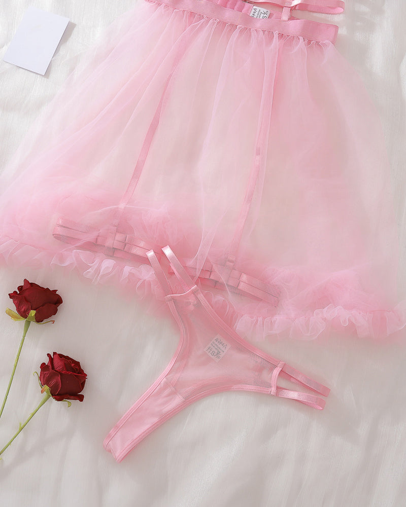 Heart-shaped Cutout Sexy Sheer Mesh Chemise and Thong Set