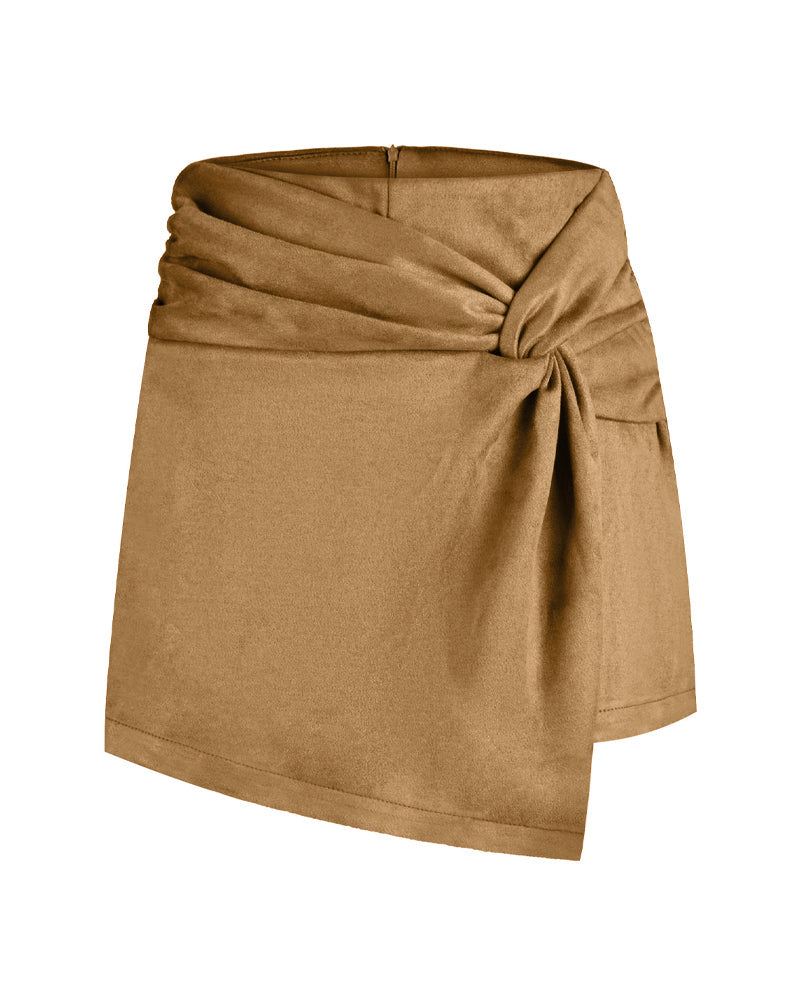 Women's Suede-like Knotted Pleated Irregular Mini Skirt