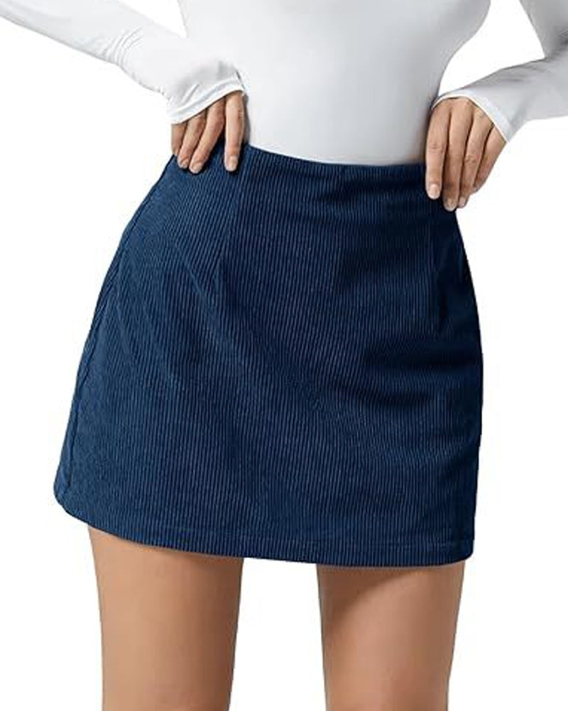 Corduroy Casual High-waisted A-line Mini Skirt