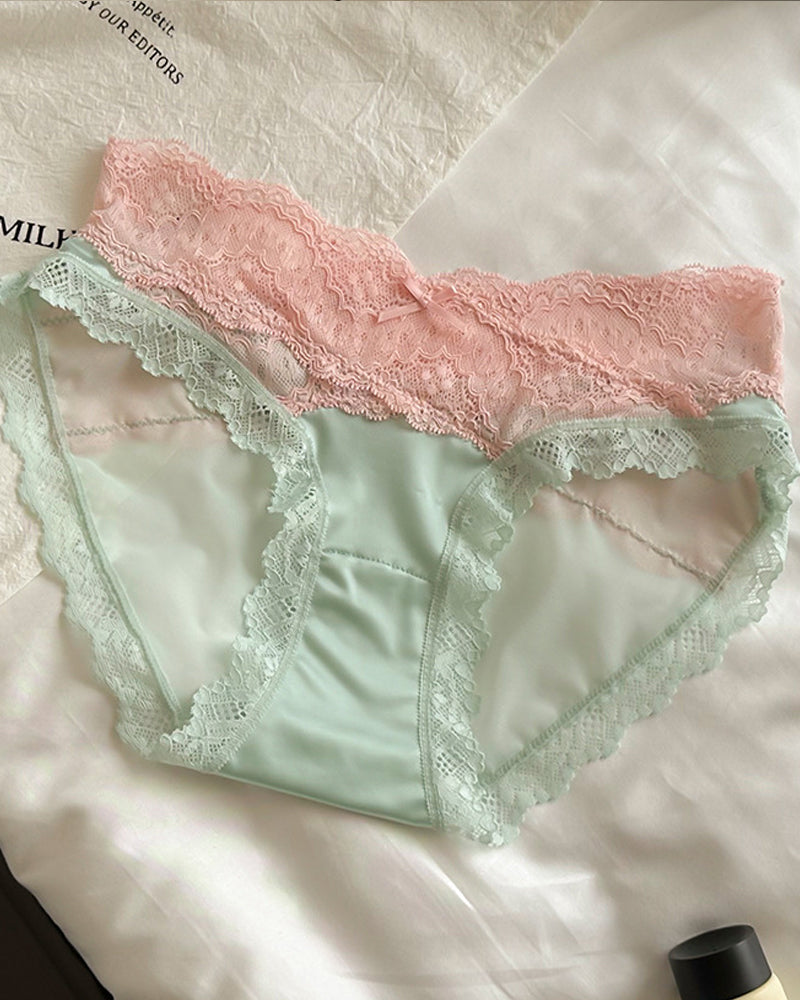 Sexy Colorblock Lace Mesh Sheer Panties