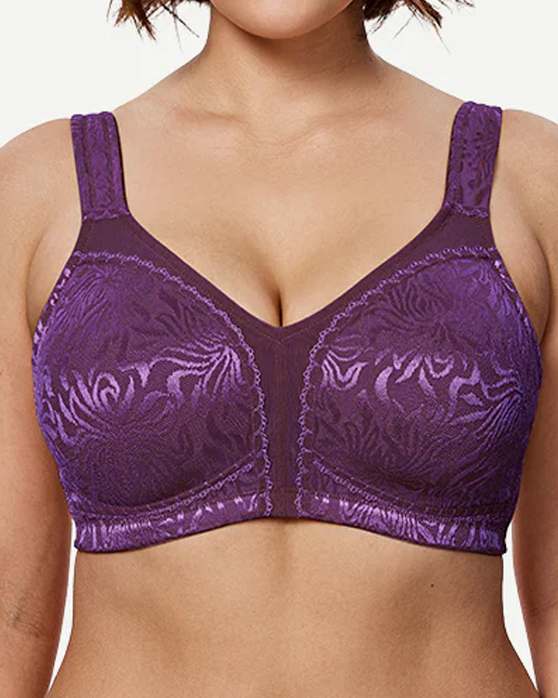 Deep V Floral Mesh Panel Full Coverage Wireless Shaping Bra