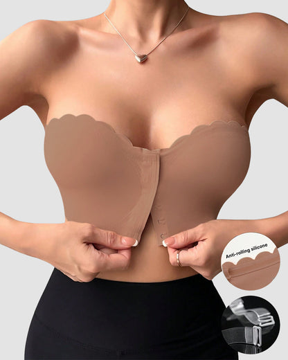 Strapless Front Closure Leopard Print Bra