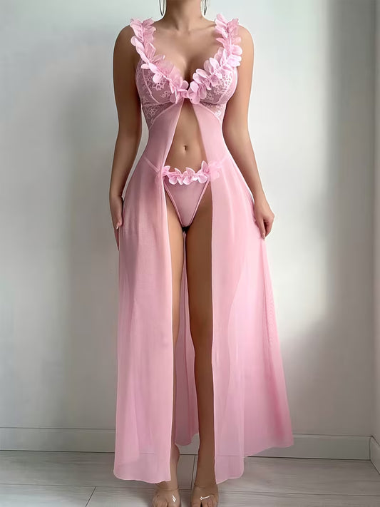 Roselle™ Floral Lace Ruffle Split Nightdress