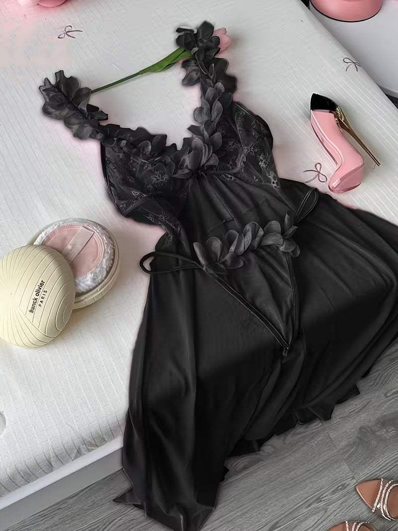 Roselle™ Floral Lace Ruffle Split Nightdress