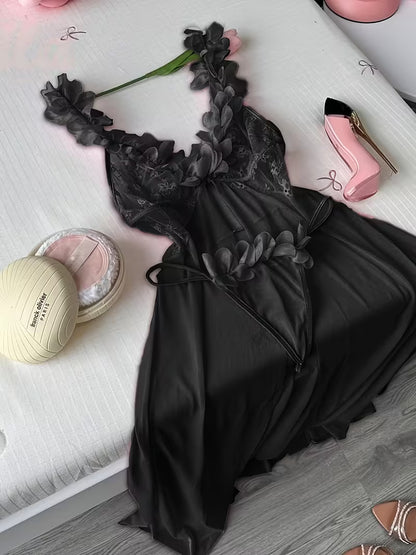 Roselle™ Floral Lace Ruffle Split Nightdress