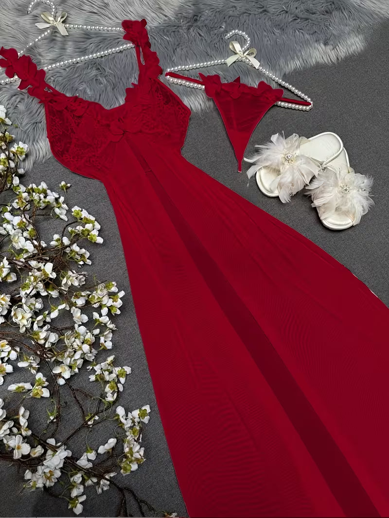 Roselle™ Floral Lace Ruffle Split Nightdress