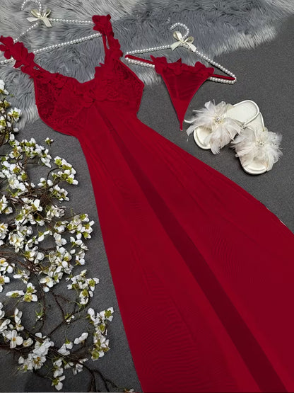Roselle™ Floral Lace Ruffle Split Nightdress
