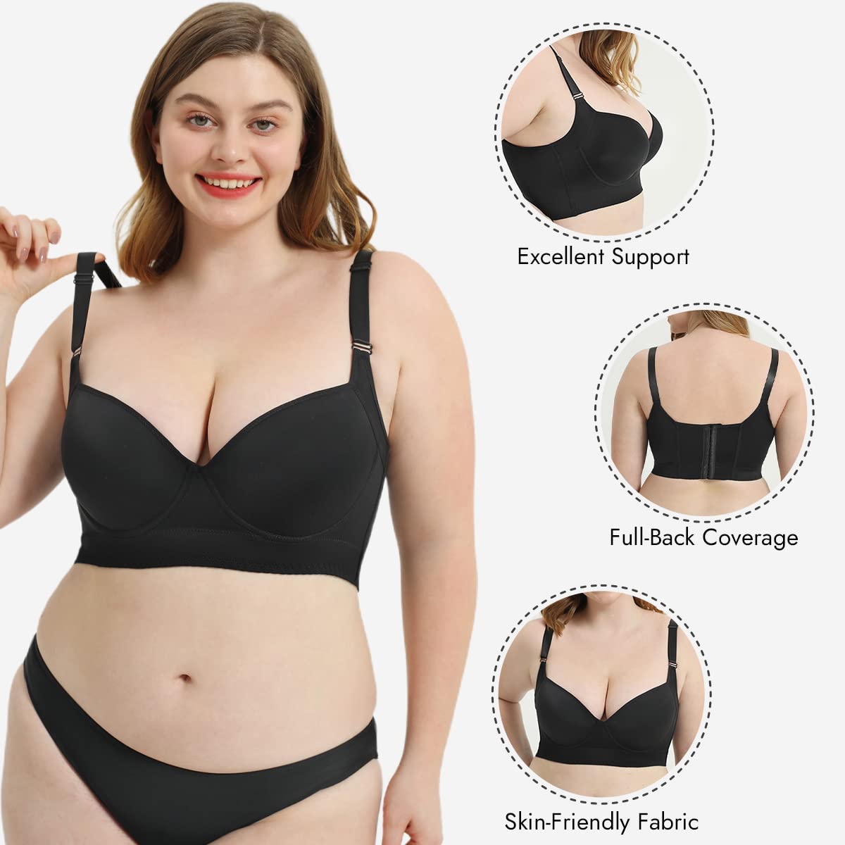 Smoothing Back Push-Up Enhancing Bra - Black (2 PACK）