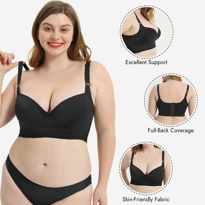 Smoothing Back Push-Up Enhancing Bra - Black (2 PACK）