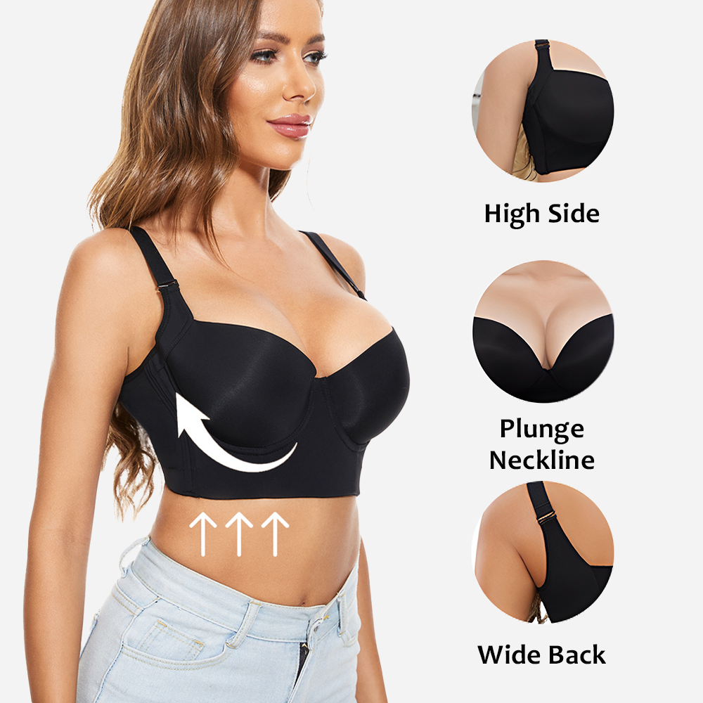 Full-Coverage Back Smoothing Bra- Black+Brown (2 Pack)