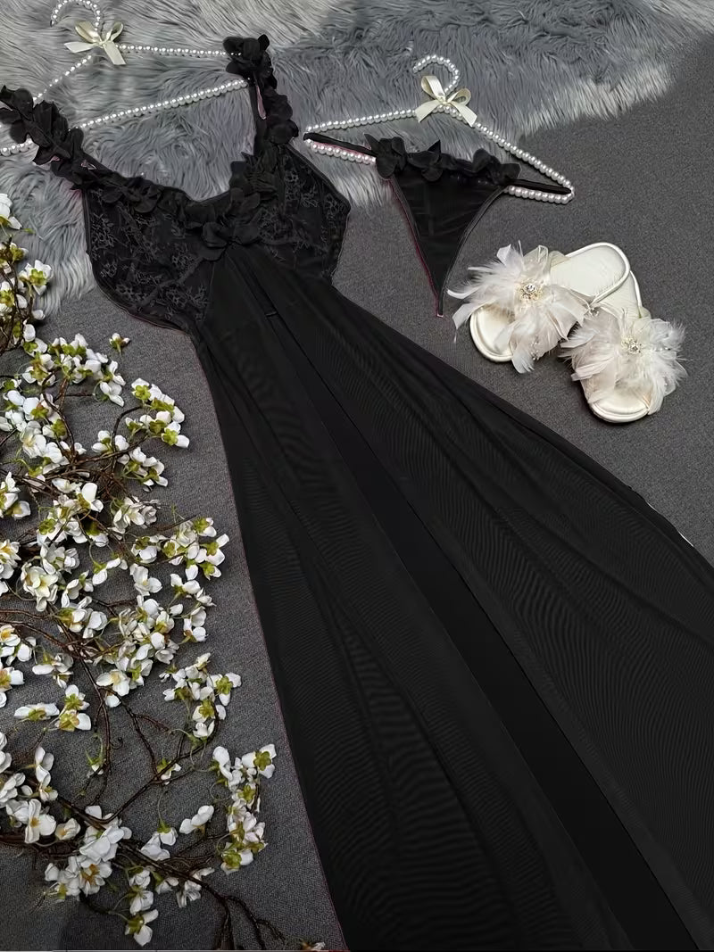 Roselle™ Floral Lace Ruffle Split Nightdress