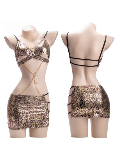 STRAPY Leopard Print with Chain Bodysuit