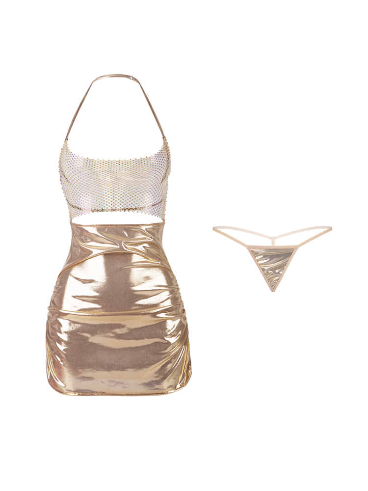 REINA Rhinestone Mesh with Mini Dress