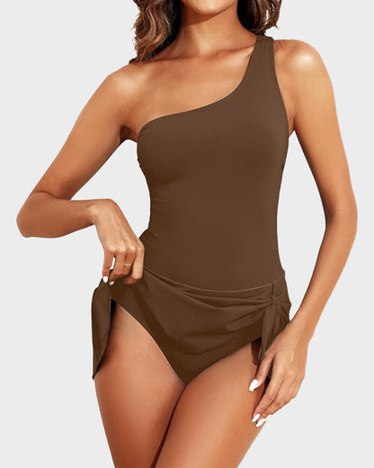 One Shoulder Skirted One Piece Swimsuit