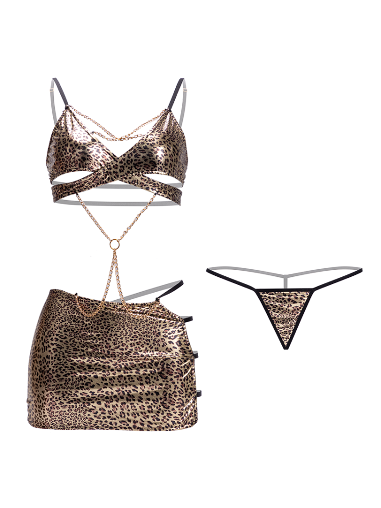 STRAPY Leopard Print with Chain Bodysuit