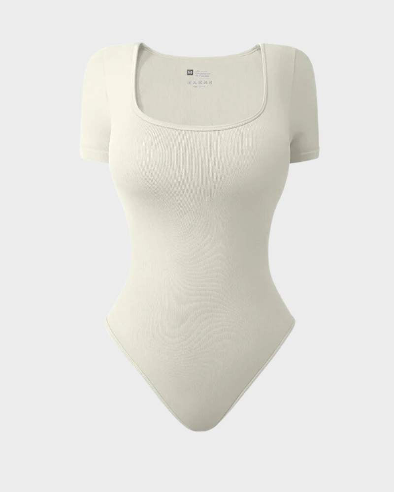 Square Neck Short Sleeve Snatching Bodysuit