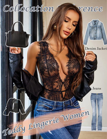 COLLYN Floral Lace Deep V Bodysuit