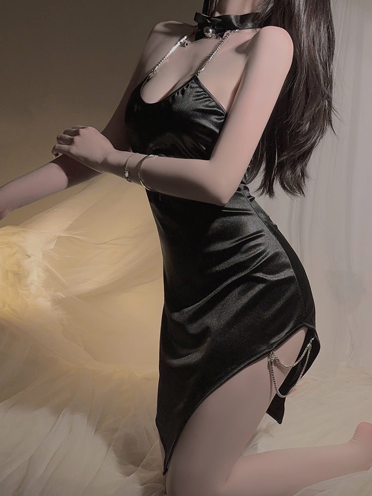 GYNSA Shimmering Satin with Chain Bodysuit