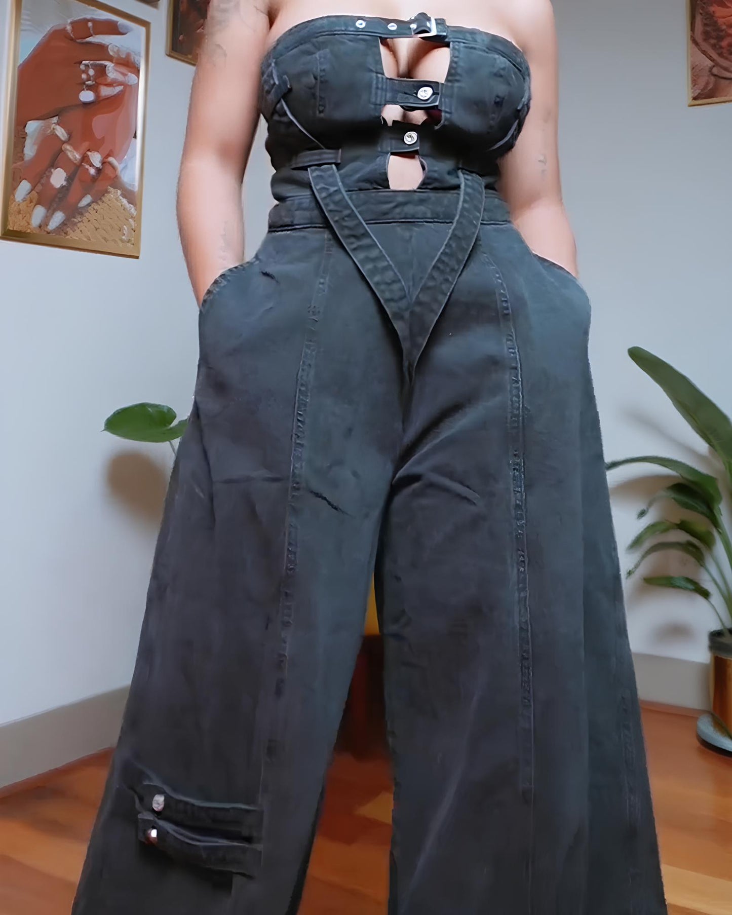 Sexy Strapless Wide-leg Denim Jumpsuit