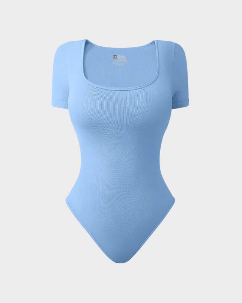 Square Neck Short Sleeve Snatching Bodysuit