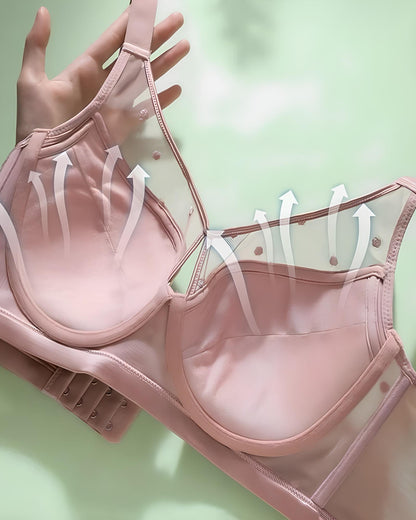 Satin Mesh See-through Patchwork Underwire Plus Size Push-up Bra