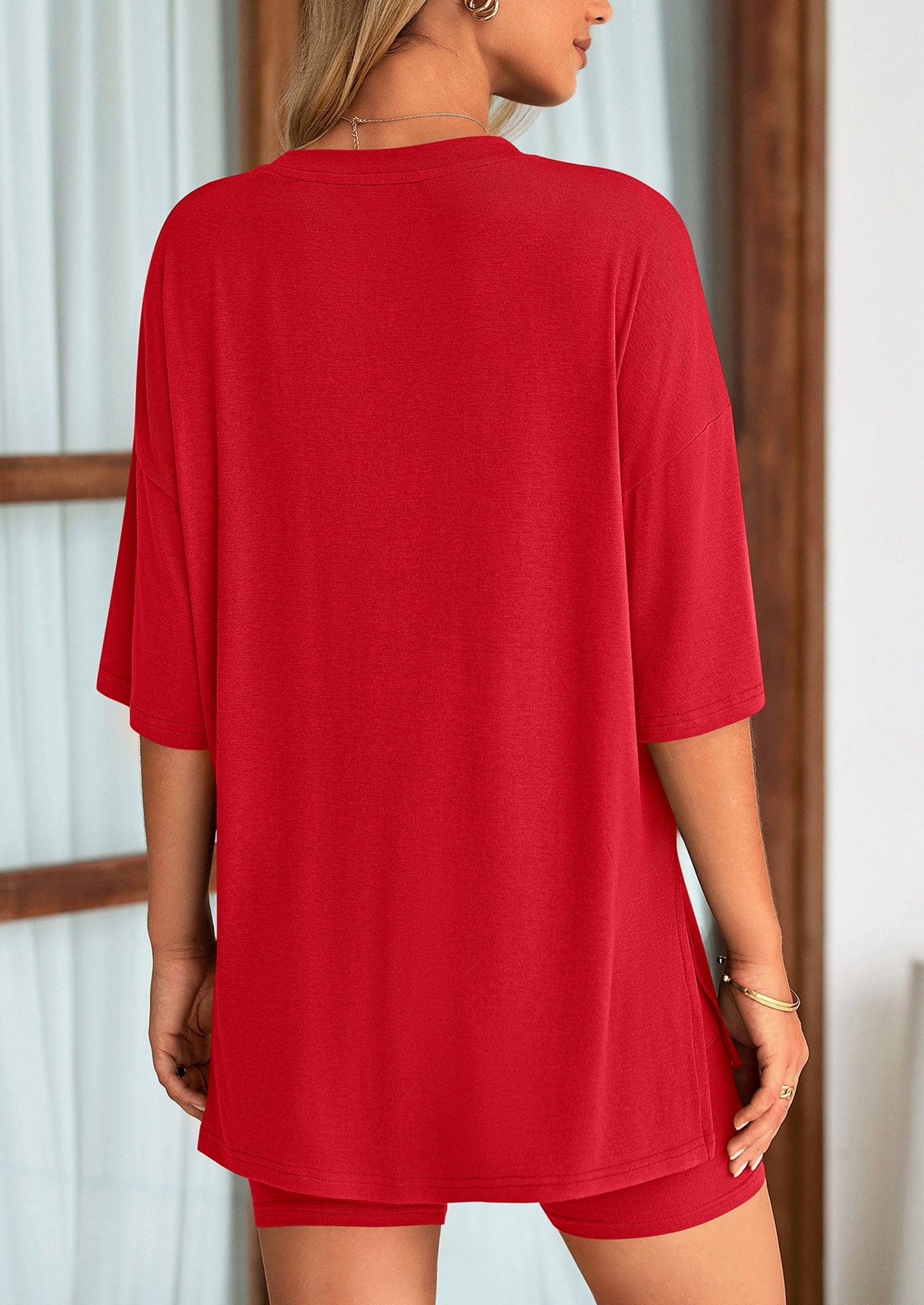 Women's Two-Piece Casual Sports Loose Shirt Cycling Shorts Suit