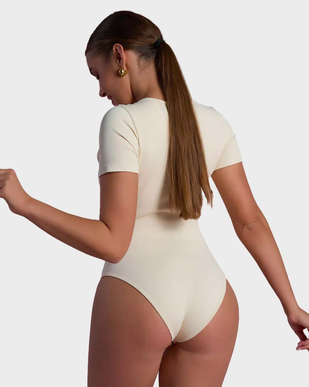 Square Neck Short Sleeve Snatching Bodysuit