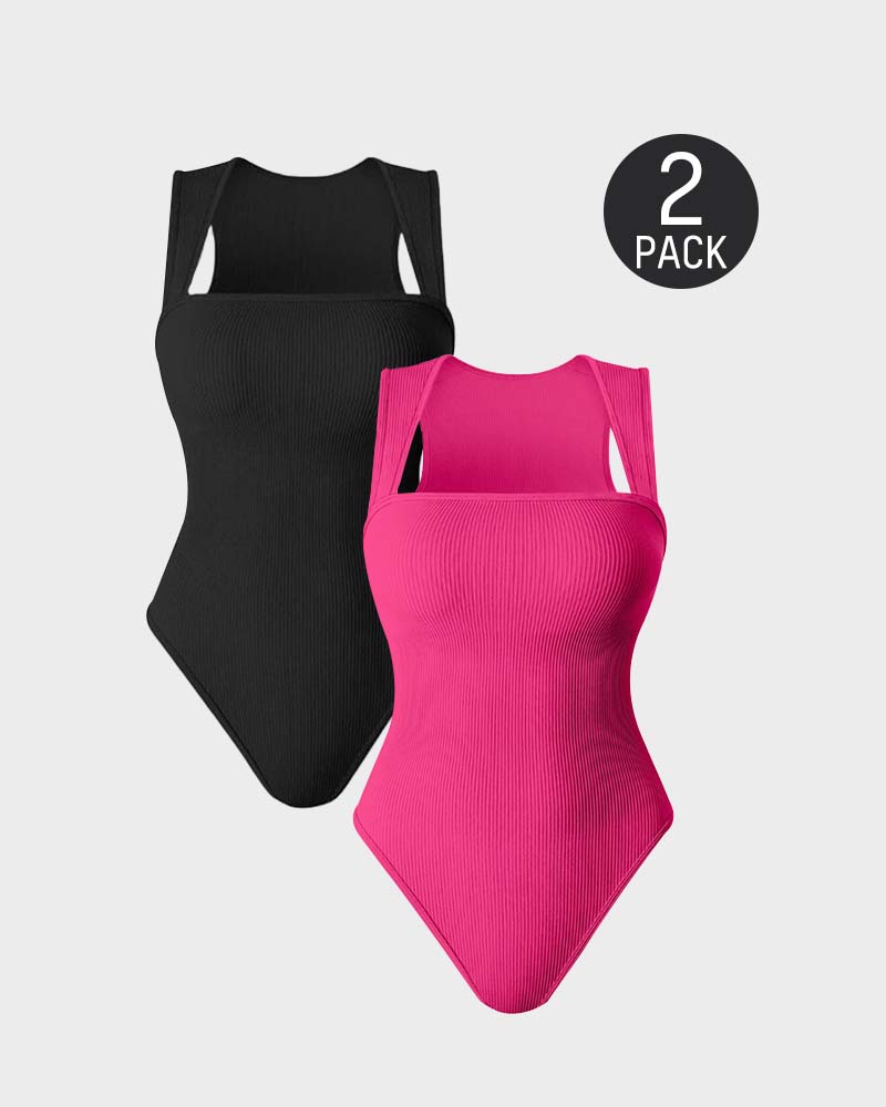 Women's Square Neck Sleeveless Knit Ribbed Vest Bodysuit