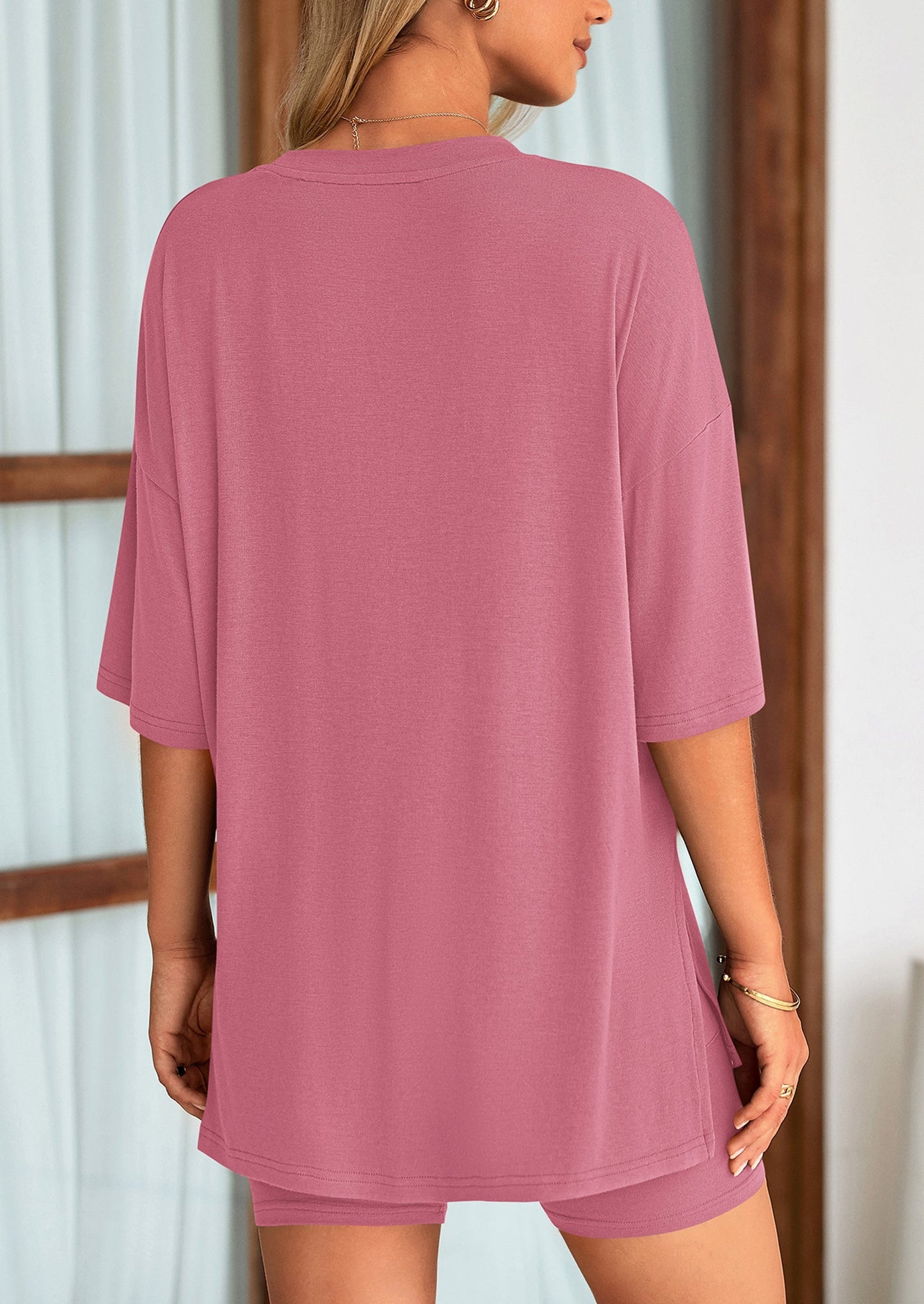 Women's Two-Piece Casual Sports Loose Shirt Cycling Shorts Suit