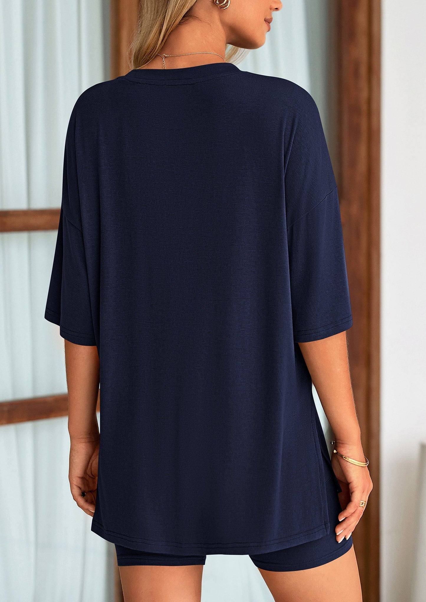 Women's Two-Piece Casual Sports Loose Shirt Cycling Shorts Suit