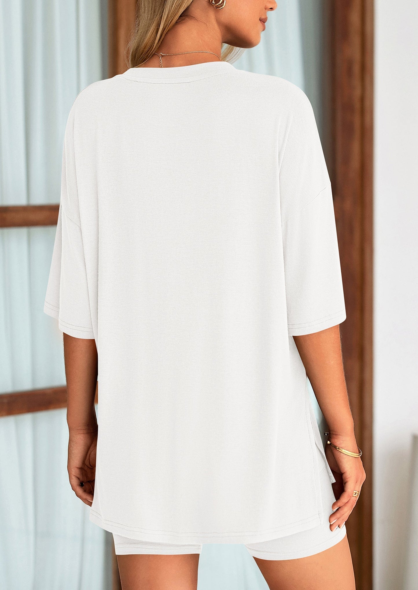 Women's Two-Piece Casual Sports Loose Shirt Cycling Shorts Suit