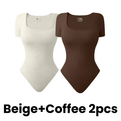 Square Neck Short Sleeve Snatching Bodysuit