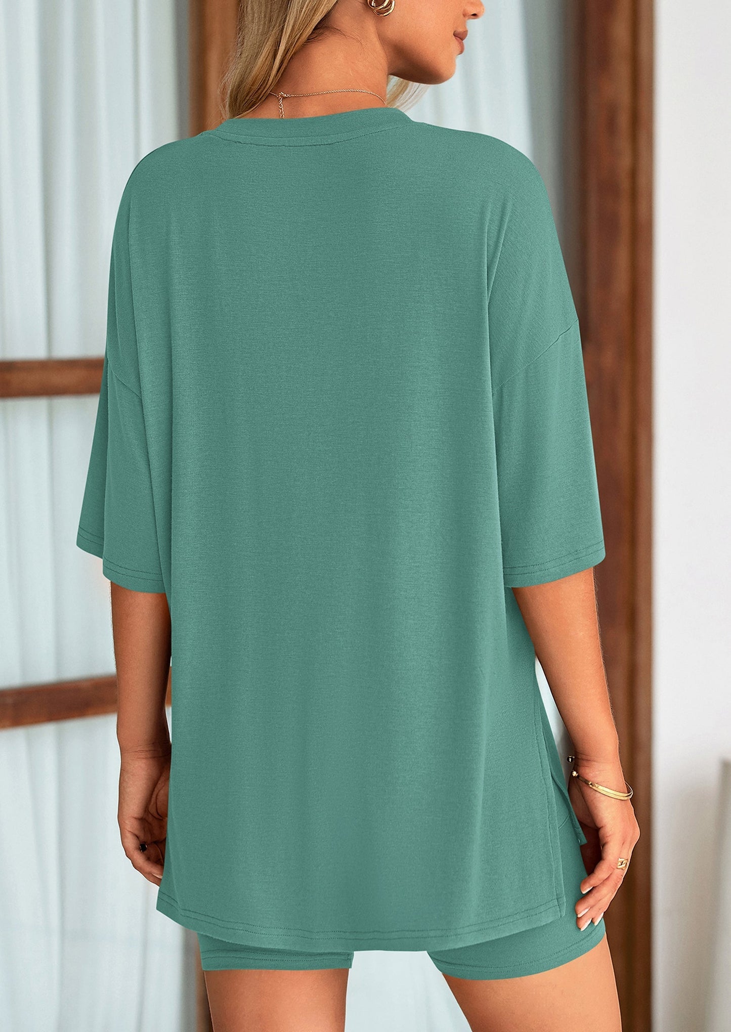 Women's Two-Piece Casual Sports Loose Shirt Cycling Shorts Suit