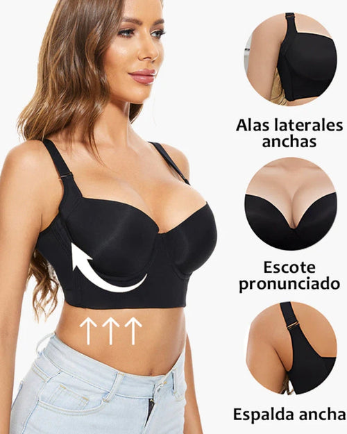 Smoothing Back Push-Up Enhancing Bra-Black