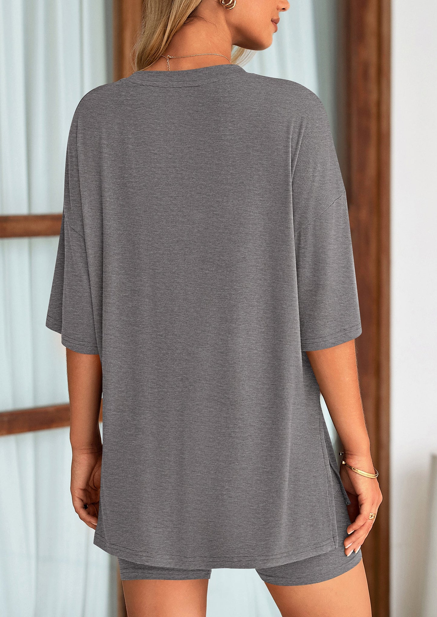 Women's Two-Piece Casual Sports Loose Shirt Cycling Shorts Suit