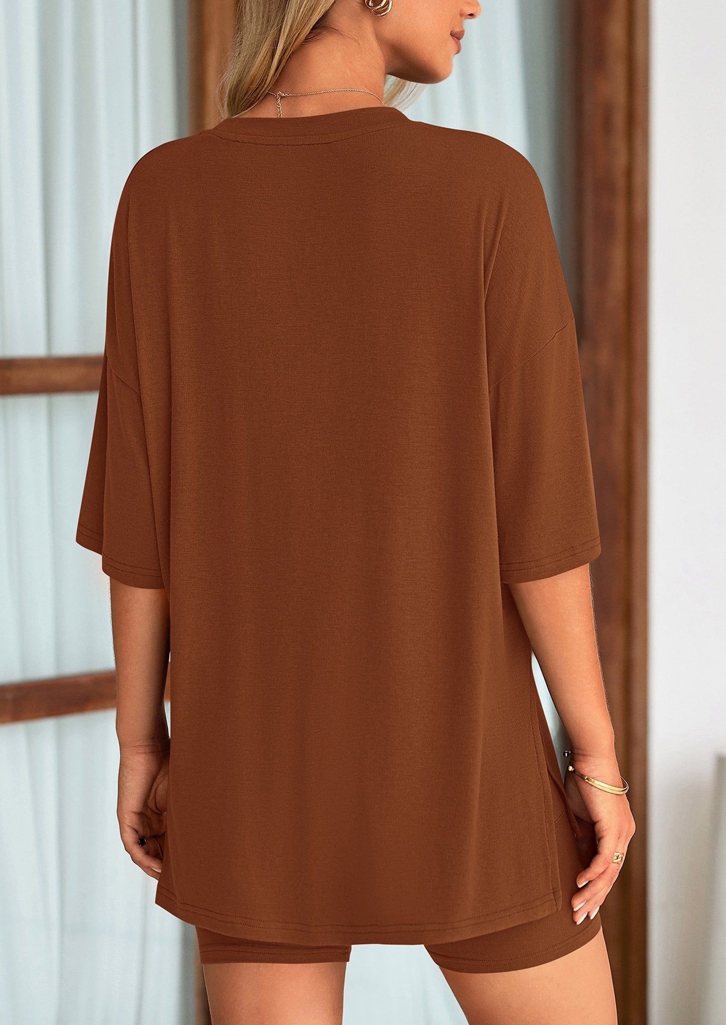 Women's Two-Piece Casual Sports Loose Shirt Cycling Shorts Suit