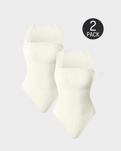 Women's Square Neck Sleeveless Knit Ribbed Vest Bodysuit