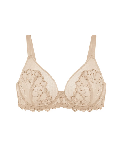 Women's Embroidered Lace Trim Full Coverage Unlined Underwire Bra