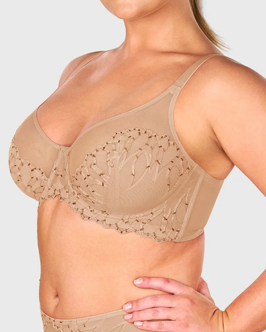 Women's Embroidered Lace Trim Full Coverage Unlined Underwire Bra