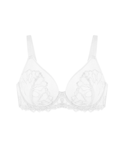 Women's Embroidered Lace Trim Full Coverage Unlined Underwire Bra
