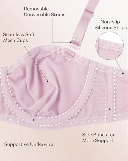 Women's Sheer Mesh Unlined Underwire Adjustable Removable Straps Half Cup Bra